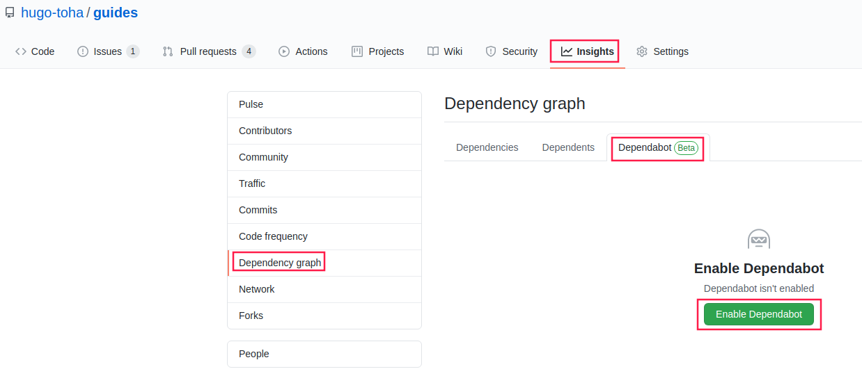 Guia de início rápido do Dependabot - GitHub Docs