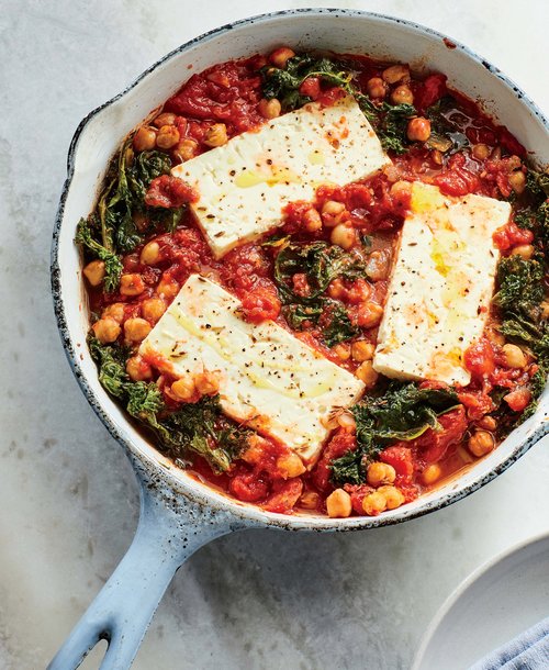 Baked Feta with Chickpeas and Kale