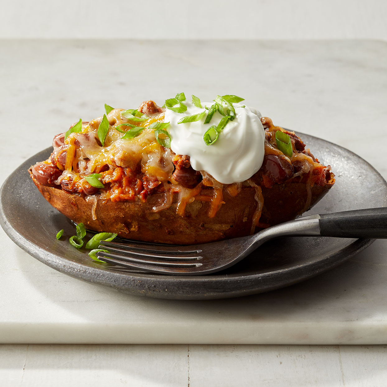 Baked Sweet Potatoes With Chili Beans