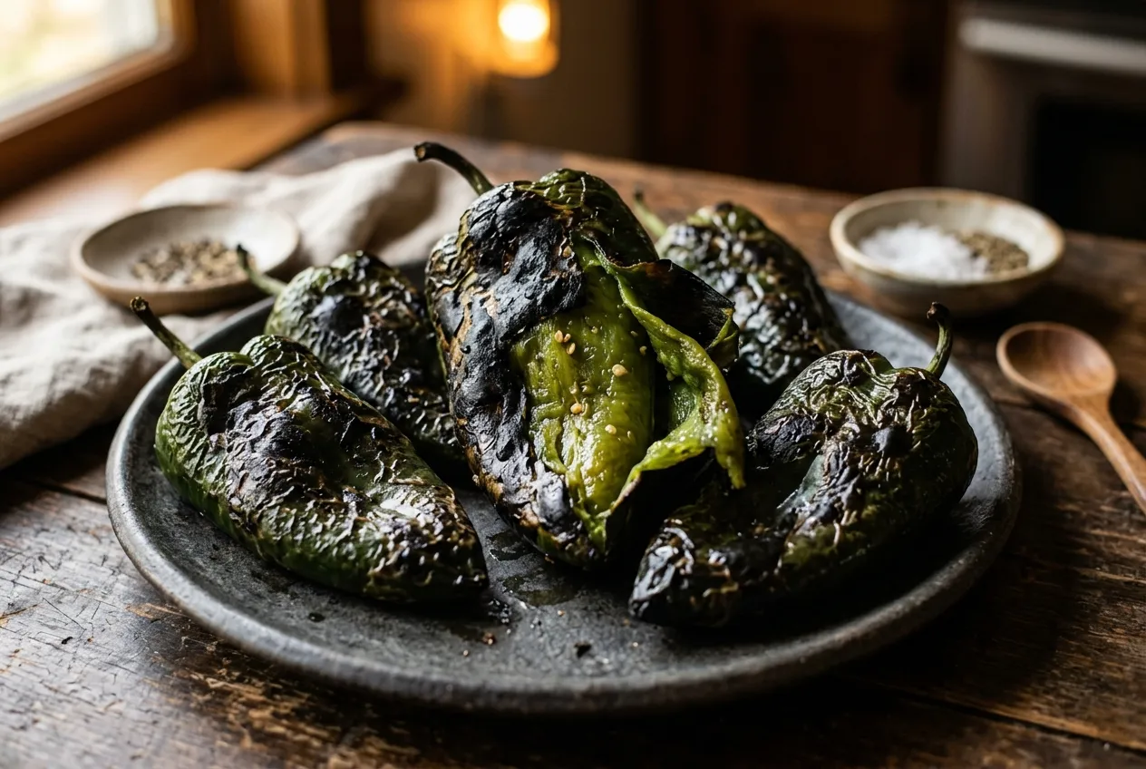 Charred and Peeled Poblano Peppers