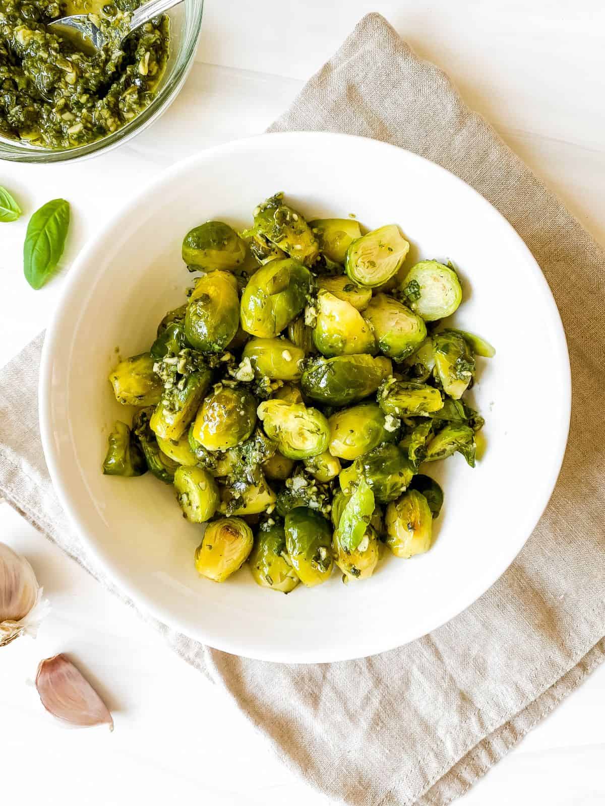 Cilantro Almond Pesto Brussels Sprouts