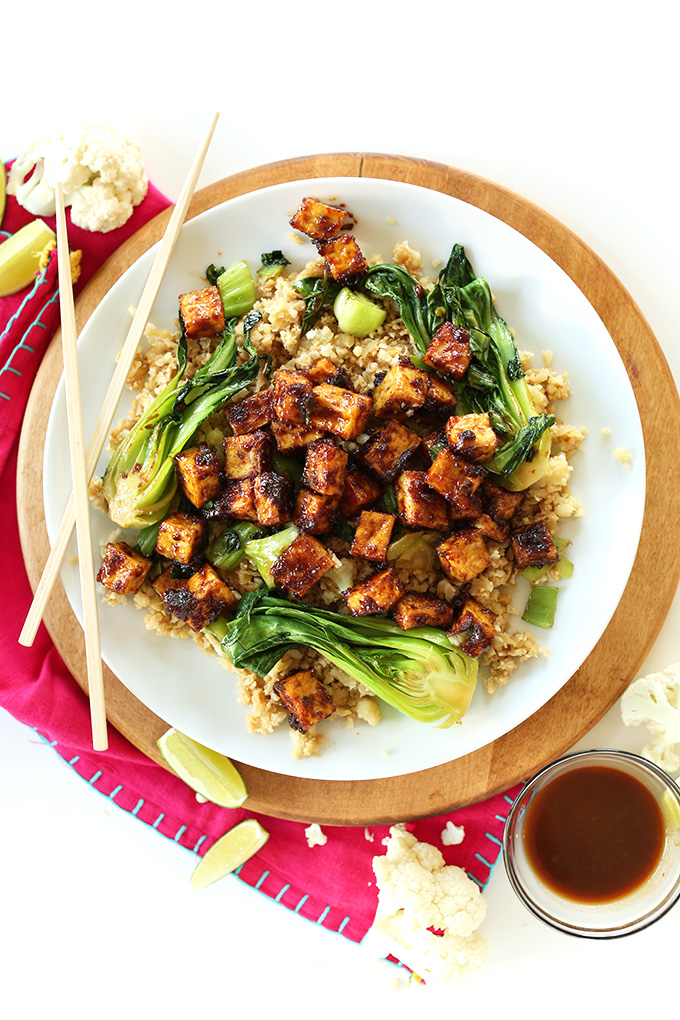 Crispy Peanut Tofu & Cauliflower Rice Stir-Fry