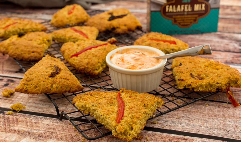 Falafel Scones with Harissa Yogurt