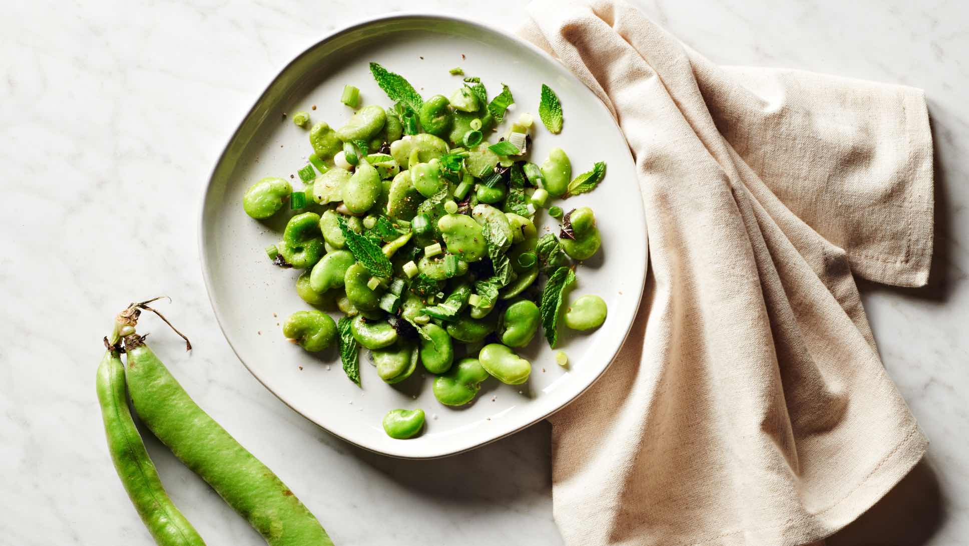 Fresh Fava Beans with Mint and Scallions