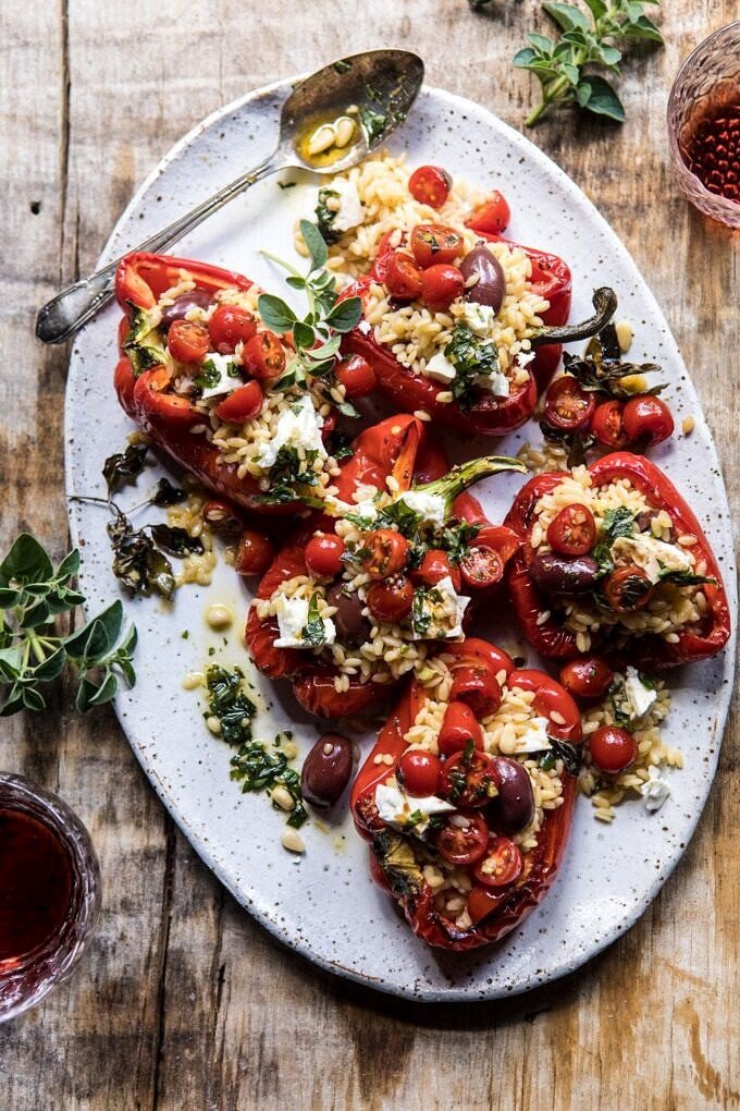 Greek Orzo Stuffed Red Peppers