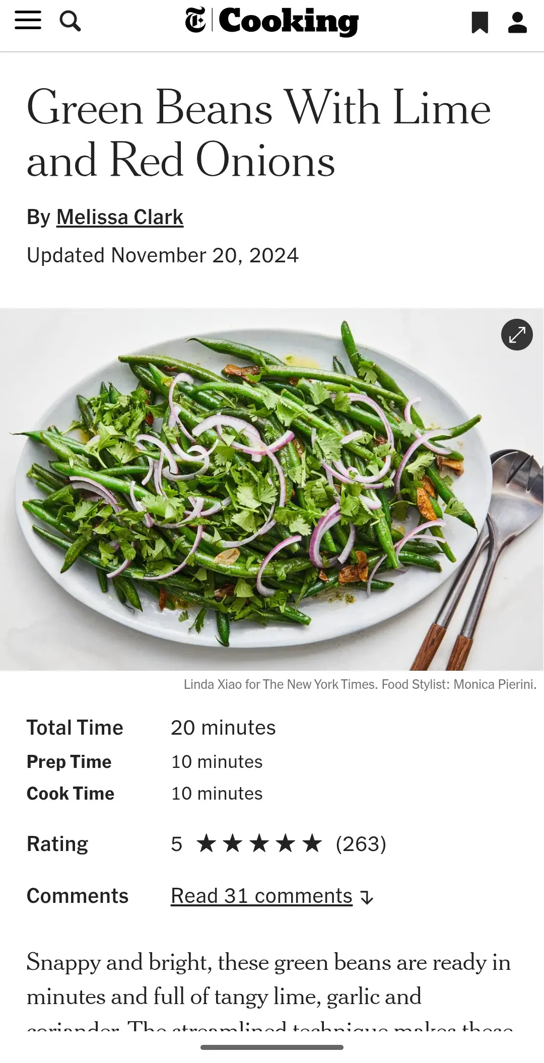 Green Beans With Lime and Red Onions