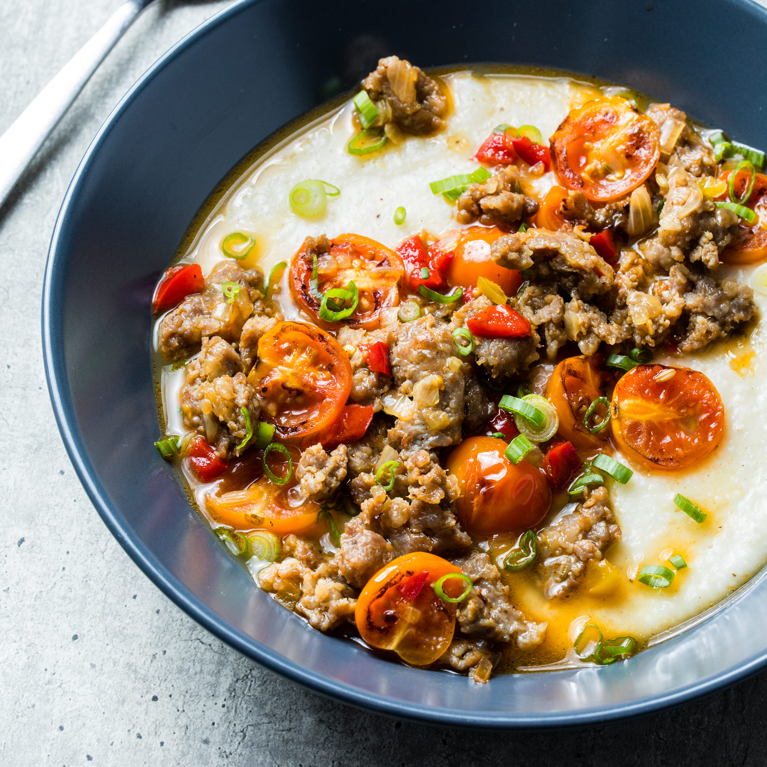 Italian Sausage with Grits & Tomatoes