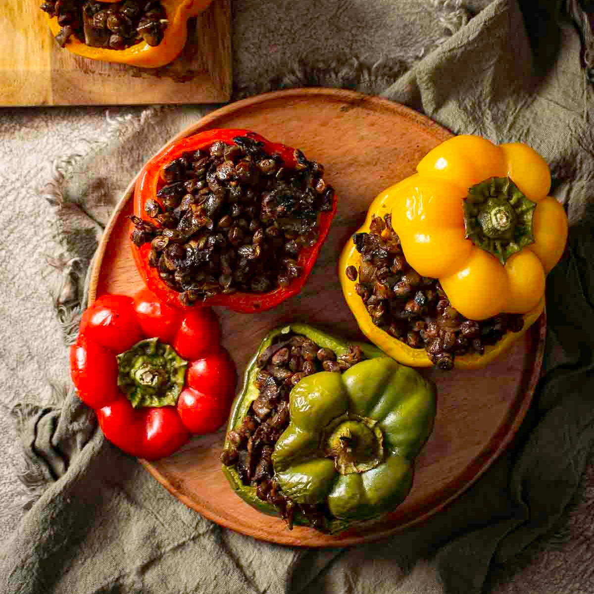 Lentil and Mushroom Stuffed Peppers and Butternut Squash