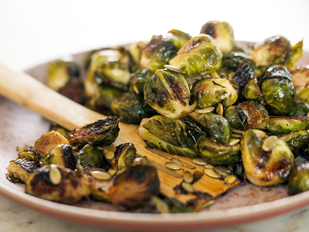 Maple Roasted Brussels Sprouts with Pumpkin Seeds