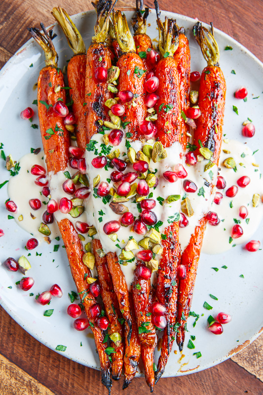 Maple Roasted Carrots with Tahini and Pomegranate
