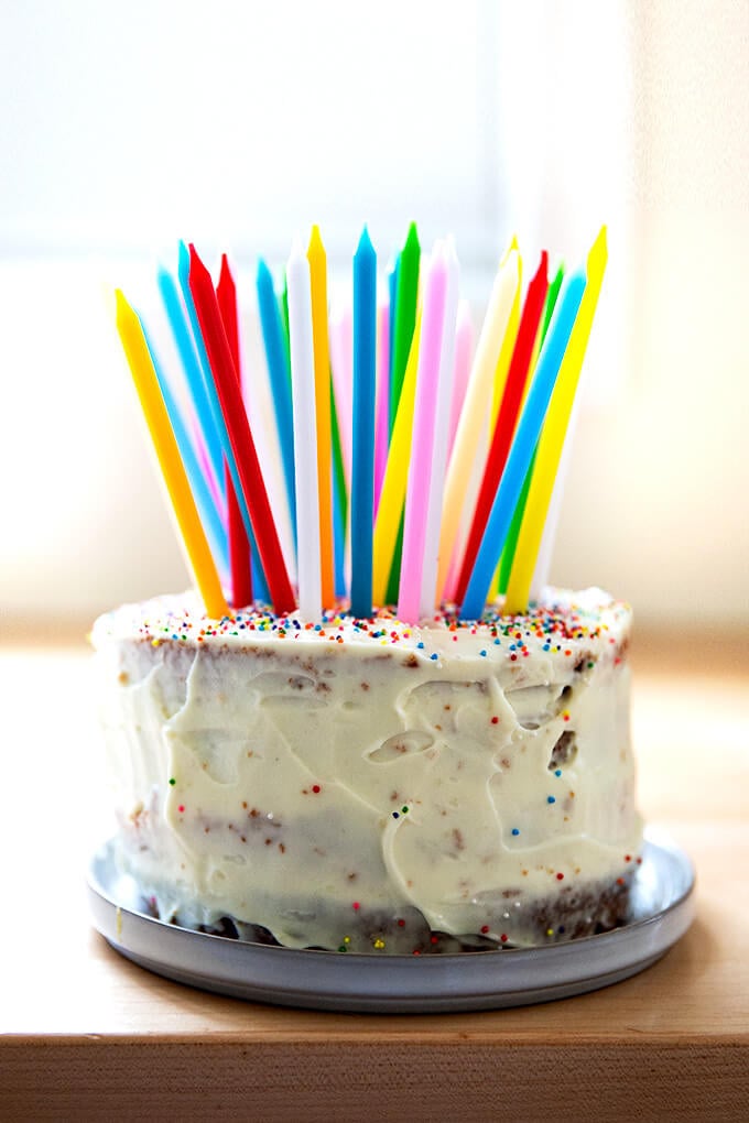 One-Bowl Buttermilk Birthday Cake with Cream Cheese Frosting