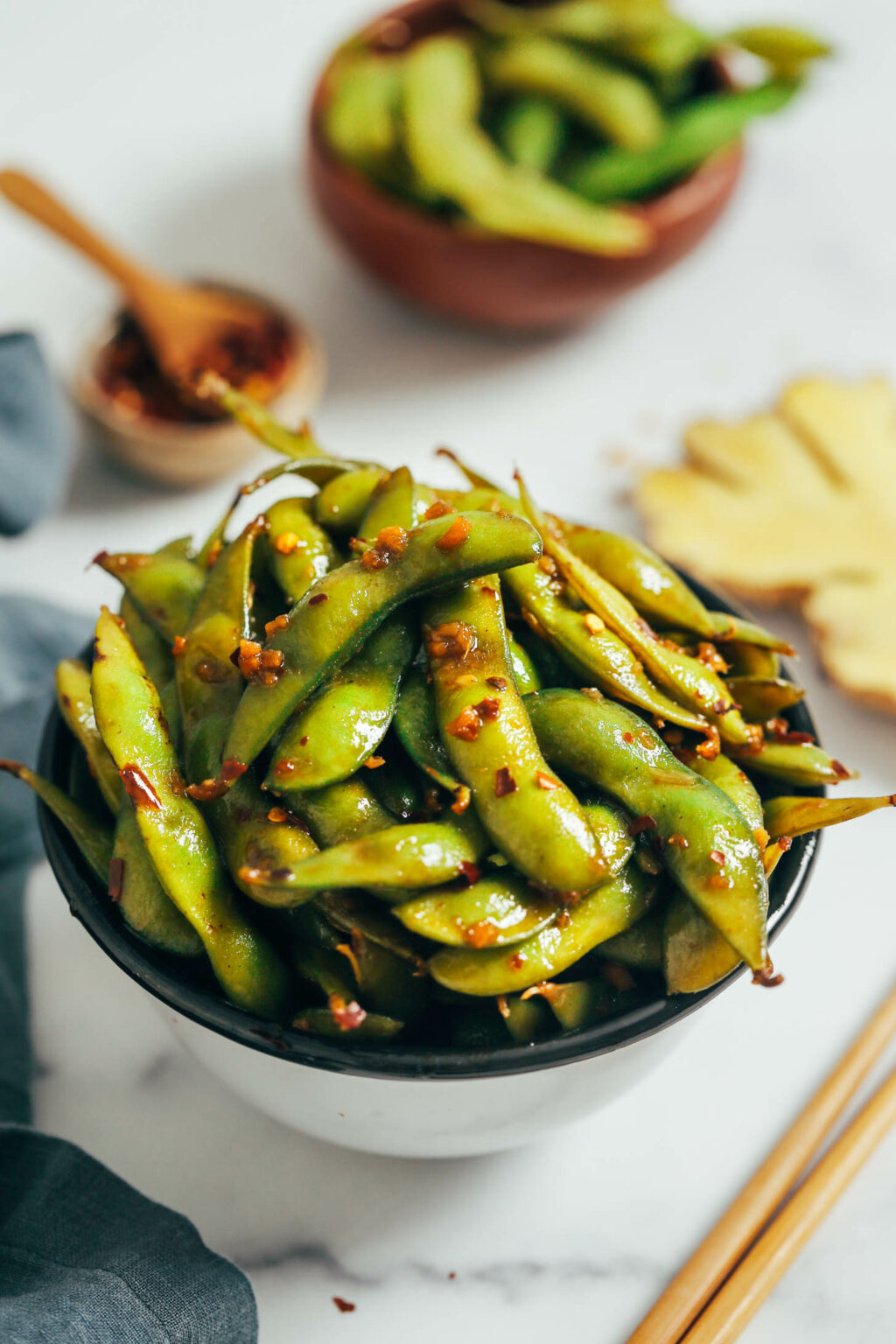 Spicy Garlic Edamame